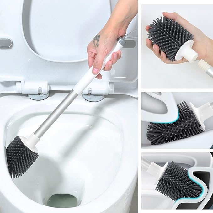 2 Pack Toilet Bowl Cleaners, Toilet Brush and Holder Set,Silicone Toilet Cleaner Brush,Toilet Scrubber with Floor Standing & Wall Mounted with Ventilated Holder for Bathroom Deep Cleaning