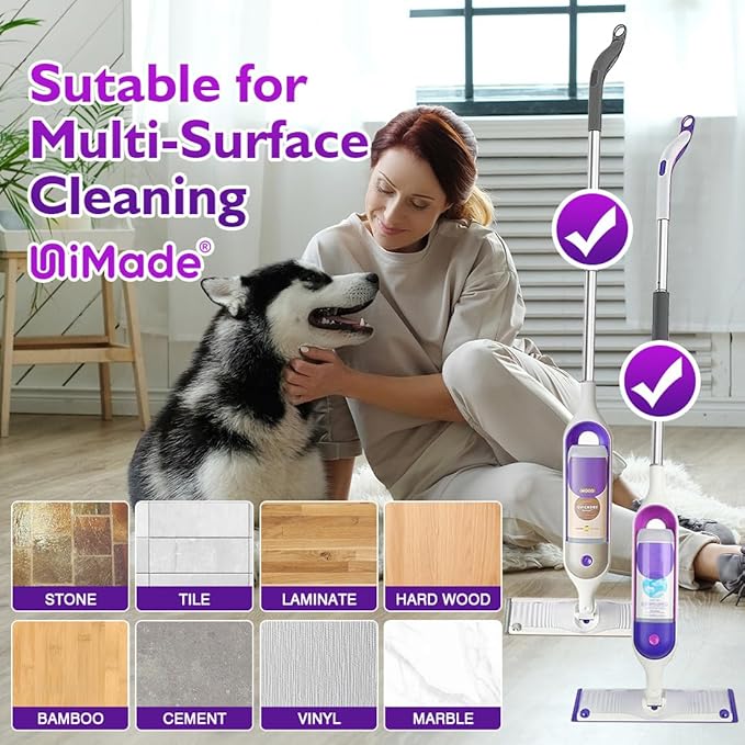 UNIMADE Reusable Mop Pads for Swiffer PowerMop, 8 Pack Microfiber Mop Pad Refill with Scrubber Strips for 13''-15'' SprayMop, Washable Mop Pads Use for Most Floor Types, Designed for Pets - Purple