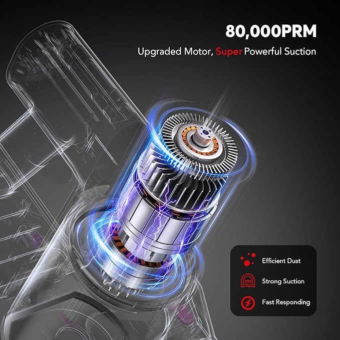 Comvtu Cordless Vacuum Cleaner for Home, 80,000PRM Powerful 4 in 1 Lightweight Stick Vacuum with 2 Adjustable Suctions, Max 40 Mins Runtime, 2600mAh Rechargeable Vacuum Cleaners (Red Hibiscus)
