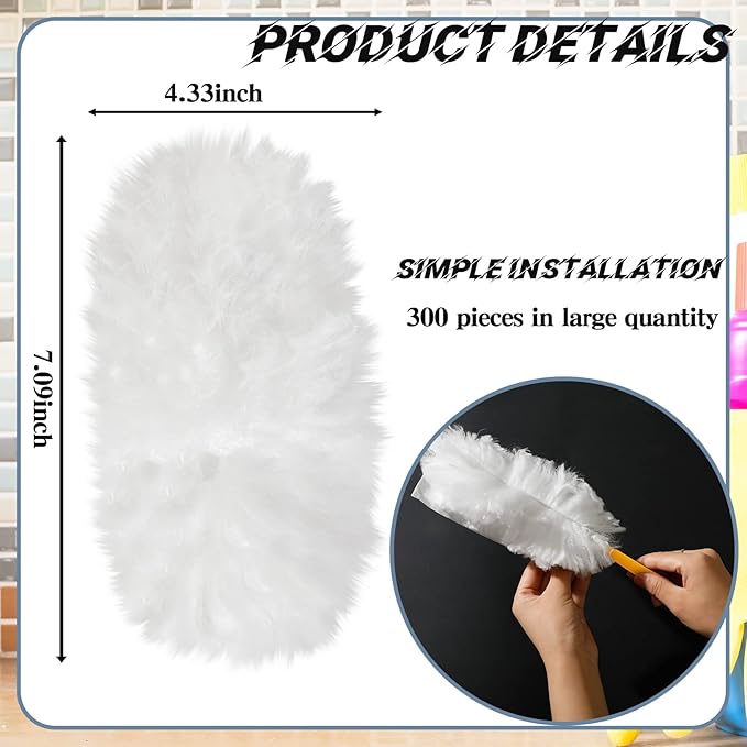 Vesici 300 Pcs Duster Refills Compatible with Swiffer Dusters Bulk Disposable Replacement Thickened with 1 Handle Heavy Duty for Cleaning, Office (White)