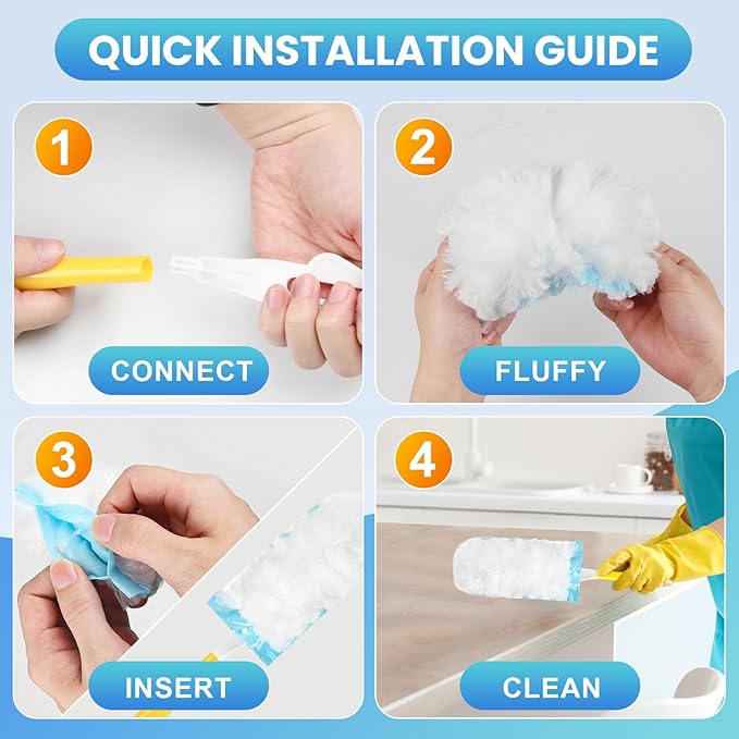 36 Pack Duster Refill for Swiffer Duster, 360°Heavy Duty Duster Refills Kit, Strong Electrostatic Adsorption Technology, Suitable for Furniture, Curtains, Offices and Other Scenes with 1 Short Handle