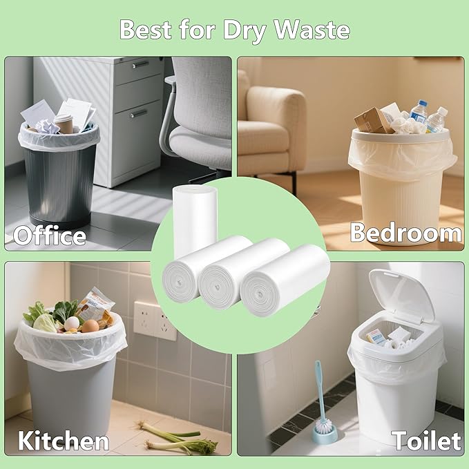 TECHSHARE 4 Gallon Small Trash Bags - 220 Count White HDPE Garbage Can Liners for Bathroom, Kitchen, Office - Strong Plastic Waste Basket Bags, Extra Value Bulk Pack for Everyday Use