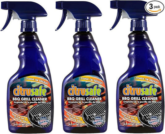 Citrusafe Grill and Grate Cleaner Spray 3 Pack (16 Oz) - Heavy Duty Spray Safely Cleans Burnt Food and Grease from BBQ - Great for Degreasing and Cleaning Grates, Racks