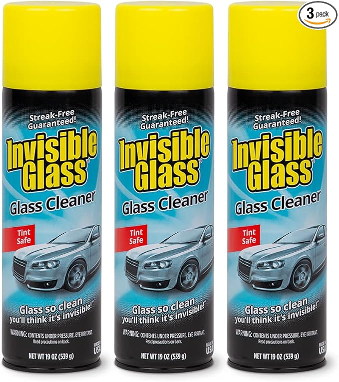 Invisible Glass 91164-3PK Premium Aerosol Glass Cleaner Spray for Car Windshields and Windows, Automotive and Home Window Cleaner, Streak-Free, Ammonia-Free, Tint-Safe – 19 oz (Pack of 3)