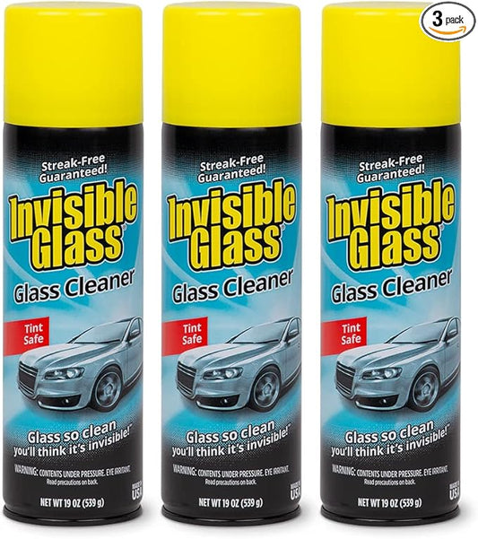 Invisible Glass 91164-3PK Premium Aerosol Glass Cleaner Spray for Car Windshields and Windows, Automotive and Home Window Cleaner, Streak-Free, Ammonia-Free, Tint-Safe – 19 oz (Pack of 3)