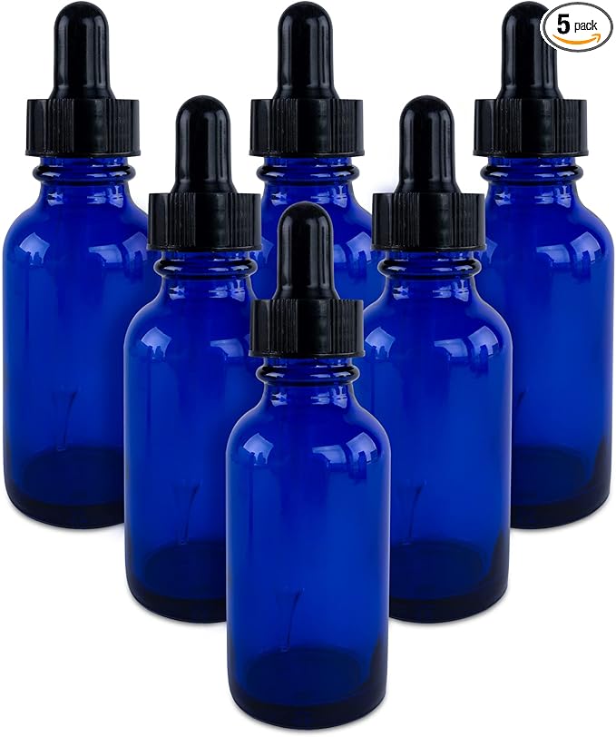 Super Z Outlet 1oz Glass Bottles with Glass Eye Dropper Dispenser for Essential Oils, Kitchen Tools, Chemistry Lab Chemicals, Colognes & Perfumes (6 Pack) (Cobalt Blue) (Blue)
