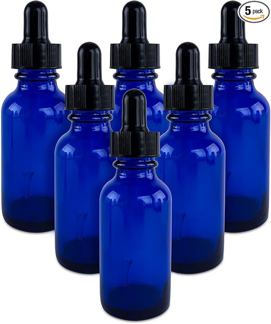 Super Z Outlet 1oz Glass Bottles with Glass Eye Dropper Dispenser for Essential Oils, Kitchen Tools, Chemistry Lab Chemicals, Colognes & Perfumes (6 Pack) (Cobalt Blue) (Blue)