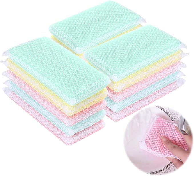KRIZJUES Sponge Individually Wrapped, Kitchen Dishwashing Sponge, Mesh Net Scouring Pad, Odor-Free Sponge Wipes Suitable for Pieces