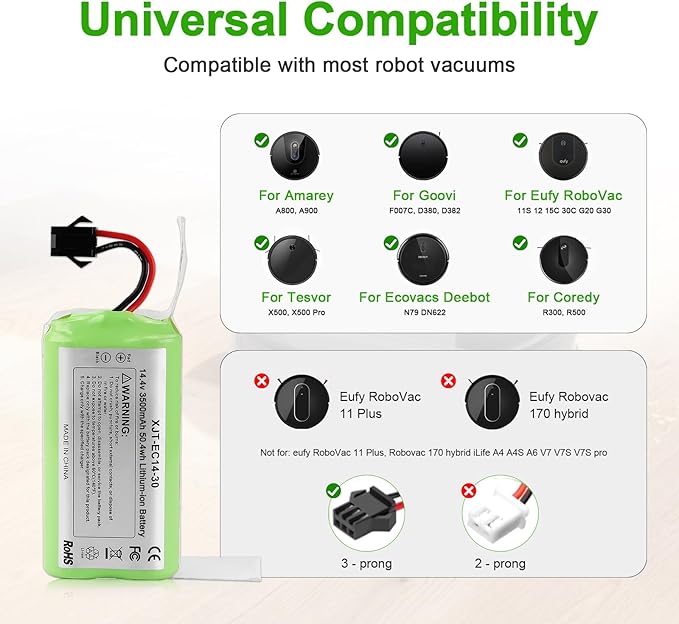 Powilling Upgraded 3500mAh N79 14.4V Battery for Eufy RoboVac 11 11S 30 15C 25C 35C Robot Vacuum Cleaner for Ecovacs Deebot N79 N79S Deebot 500 600 DN622, Goovi F007C D380