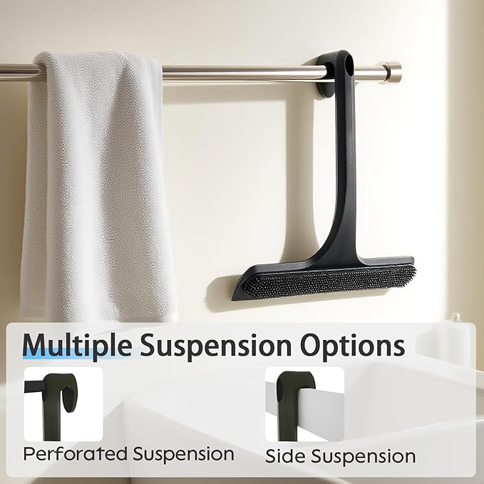 Mesiiloly 10.7“ Wide All-Purpose Shower Squeegee for Glass Doors, Squeegee for Shower Glass with Hook, Window Squeegee for Home, Small Squeegee for Shower, Bathroom, Car Glass, Mirror (Black)