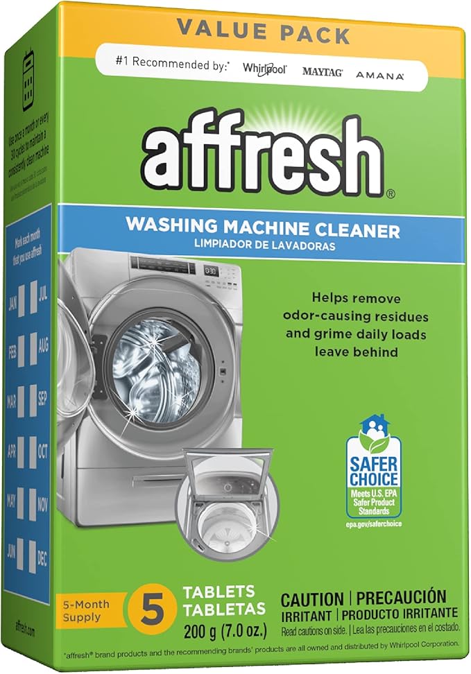 Affresh Washing Machine Cleaner, Helps Power Away Odor Causing Bacteria & Grime Deep Inside Pump, Valve & Hoses, 5 Time Release Tablets, 5 Month Supply
