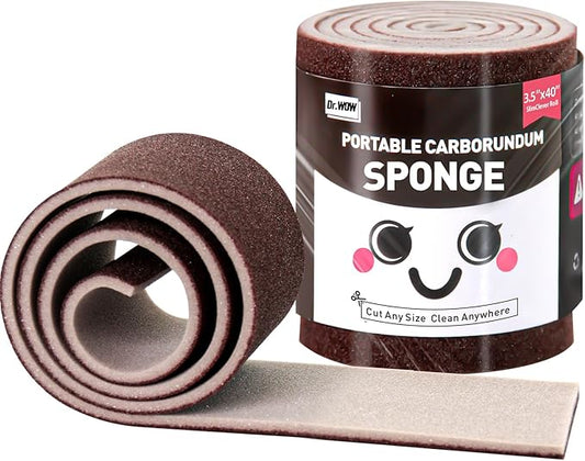 Dr.WOW Carborundum Heavy Duty Scouring Sponges - Fiberglass-Free Nano Rust Eraser for Pots, Pans, Grill, Oven Racks & Sink Stains (3.5" x 40" SlimClever Roll)