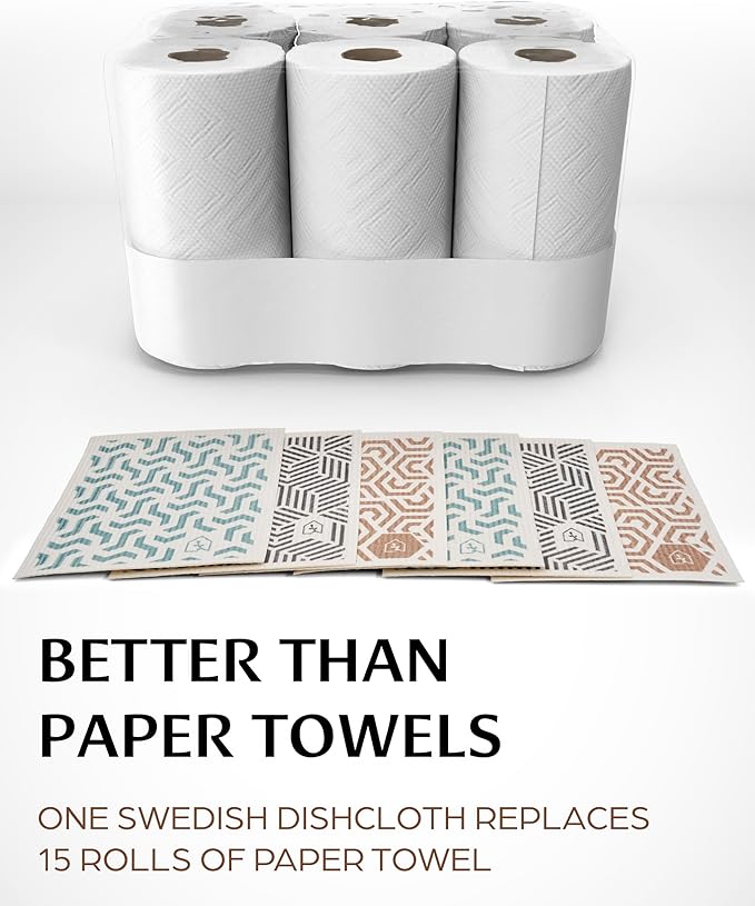 Swedish Dish Cloths for Kitchen - Reusable Dishcloths for Washing Dishes - Each Cellulose Dish Cloth Replaces 15 Rolls of Paper Towels and is More Absorbent Than a Sponge - Dishcloth Set of Six