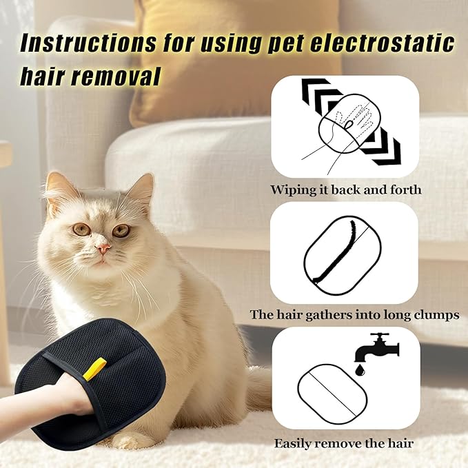 Yunrun Pet Hair Removal Brush, Efficient Grooming for Pet Hair, Reusable Cat Dog Electrostatic Hair Remover Grooming Tool, for Couch, Furniture, Carpet, Curtain (2 Pcs)