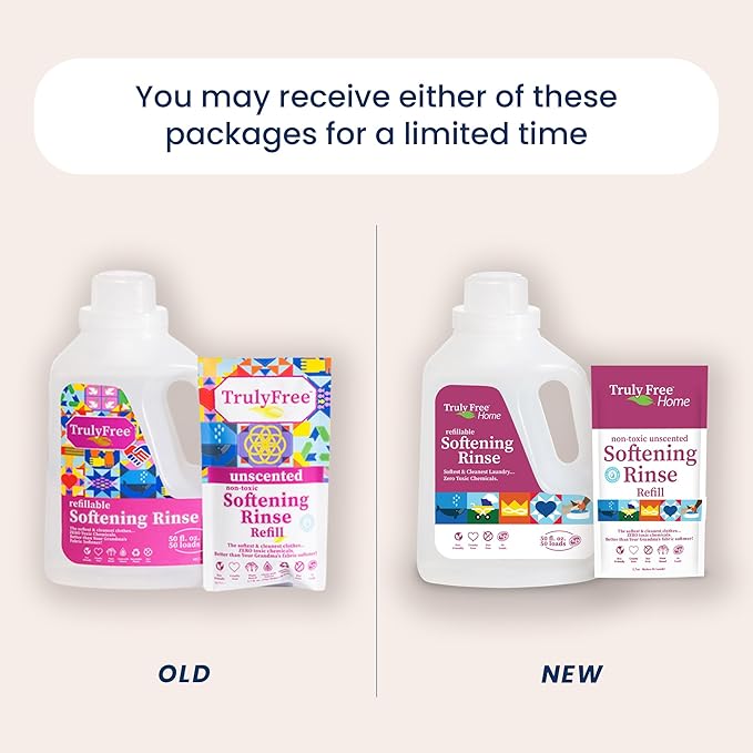 Truly Free Fabric Softening Conditioner for Clothes| Safe for Babies & Kids with Sensitive Skin | Plant-Based | Include 1 Refillable 50oz Bottle with Measuring Cap| Unscented Rinse(50 Loads)