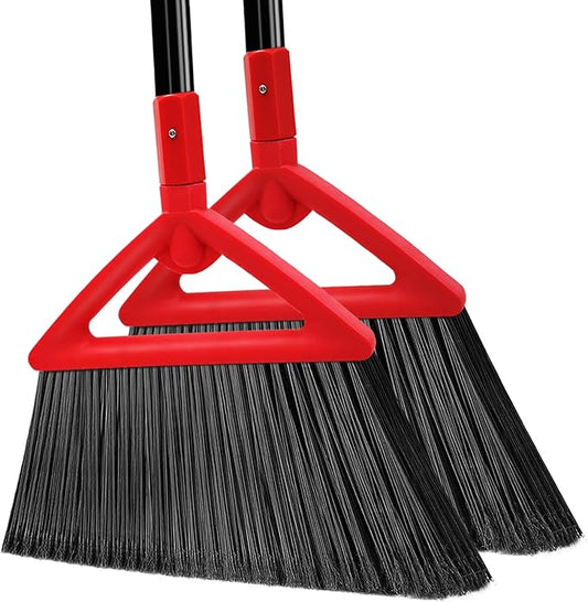 PUTNATRUE Heavy Duty Broom Outdoor and Indoor, 2 Pack Upgraded Commercial Angle Brooms, Perfect Red Broom of House, Kitchen, Garage, Courtyard