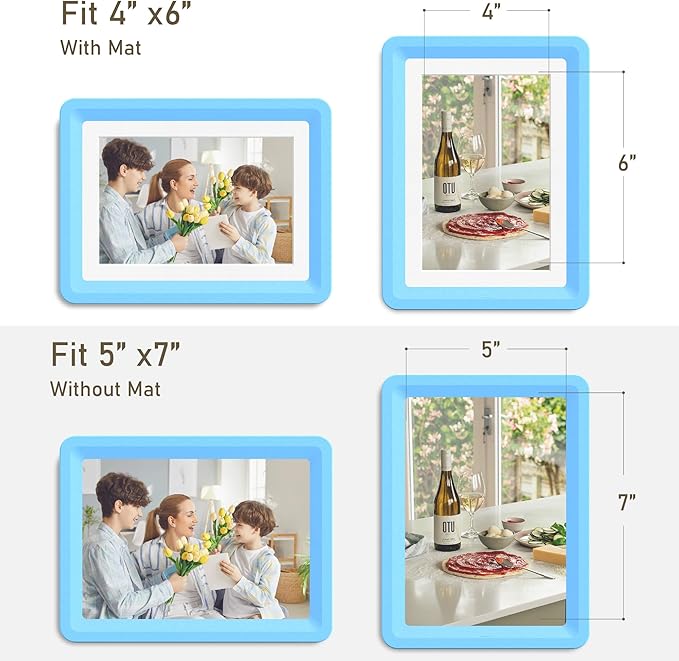 1-Pack 5x7 Picture Frame or 4x6 with Mat – Shatterproof Plastic Photo Frame for Family, Nursery, and Playroom, Wall & Tabletop Picture Frames for Home, Office, Safe & Lightweight Design in Blue