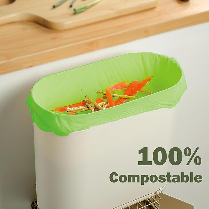JENCENBIO Compostable Trash Bags, 2.6 Gallon, 100 Count, 100% Compost Waste Bags for Kitchen Bathroom Office, Small Countertop Bin Compost Bags, US BPI and Europe OK Compost Home Certified