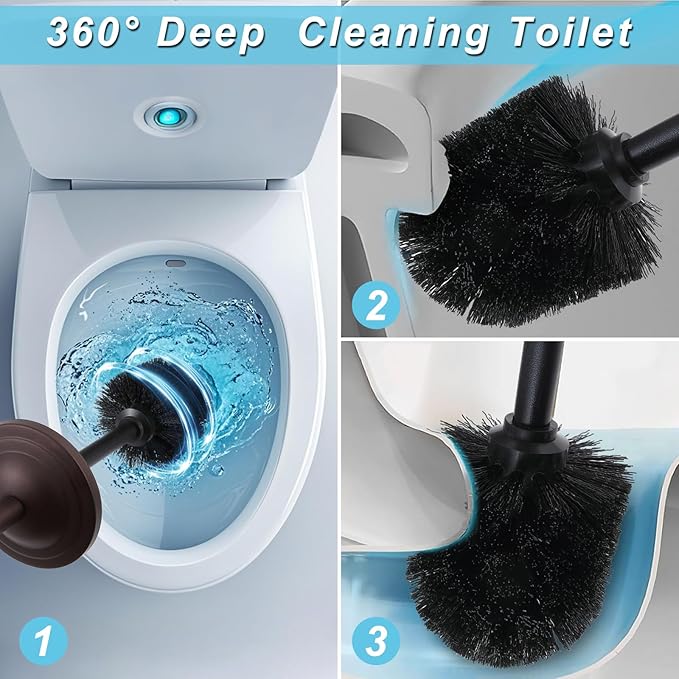 Bronze Toilet Brush and Holder Set,304 Stainless Steel Toilet Bowl Brush and Holder for Bathroom,Heavy Duty Toilet Brush,Durable Scrubbing Bristles,Splash Resistant,Long Hanlde