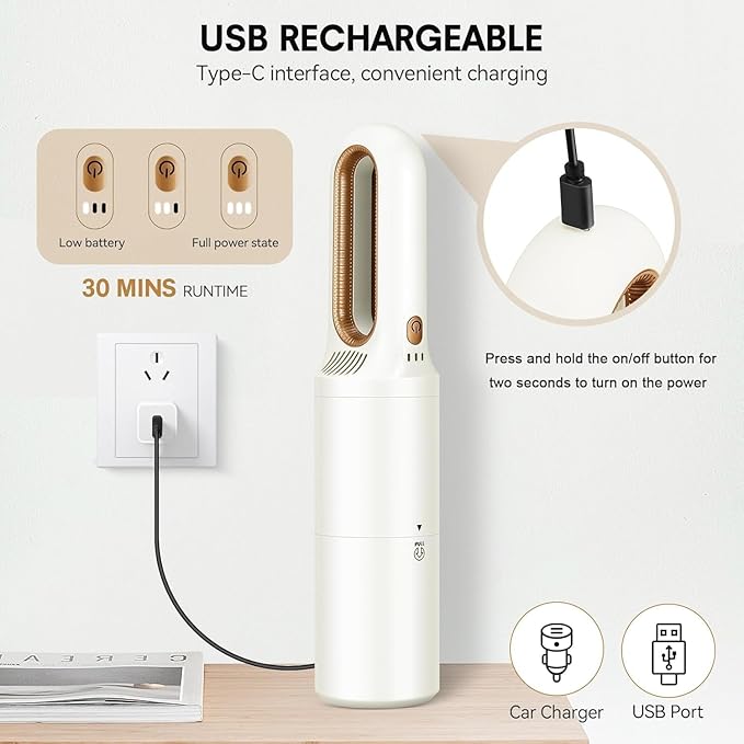 VANKICO Handheld Vacuum Cleaner, 2-in-1 Mini Cordless Vacuum Cleaner, USB Rechargeable Car Vacuum Portable, Quickly Dust Removal, for Hardwood Floor, Carpets, Pet Hair, Car, Office & Home Cleaning