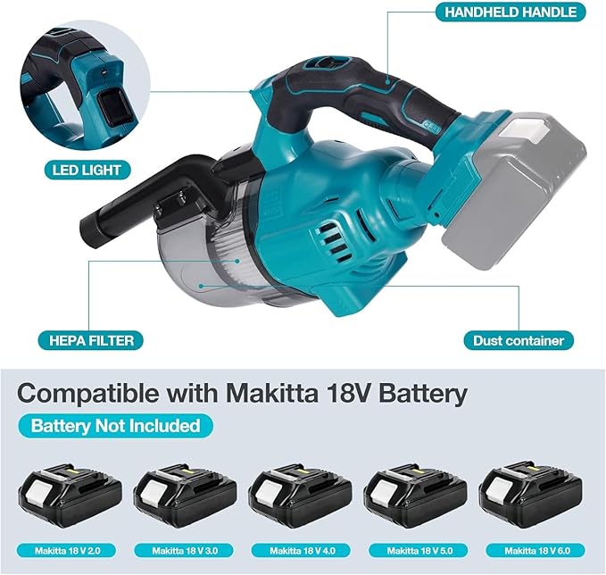 CAMXTOOL Handheld Cordless Vacuum Cleaner for Makita 18V Battery, Portable Wireless Power Vacuum Cleaner, 4 Multi Nozzle, 2 HEPA Filter, Lightweigt Vacuum for Home Pet Hair, Car (Battery NOT Include)