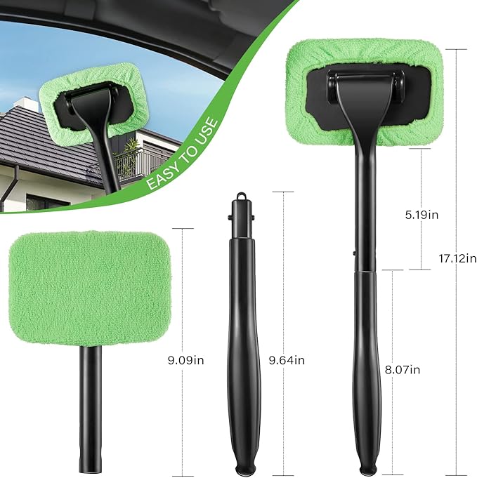Frienda 2 Set Windshield Cleaner Tool Inside Car Windshield Cleaning Wand Auto Window Cleaner with Detachable Handle, 8 Reusable Microfiber Pads and 2 Spray Bottles for Car Interior(Blue, Green)