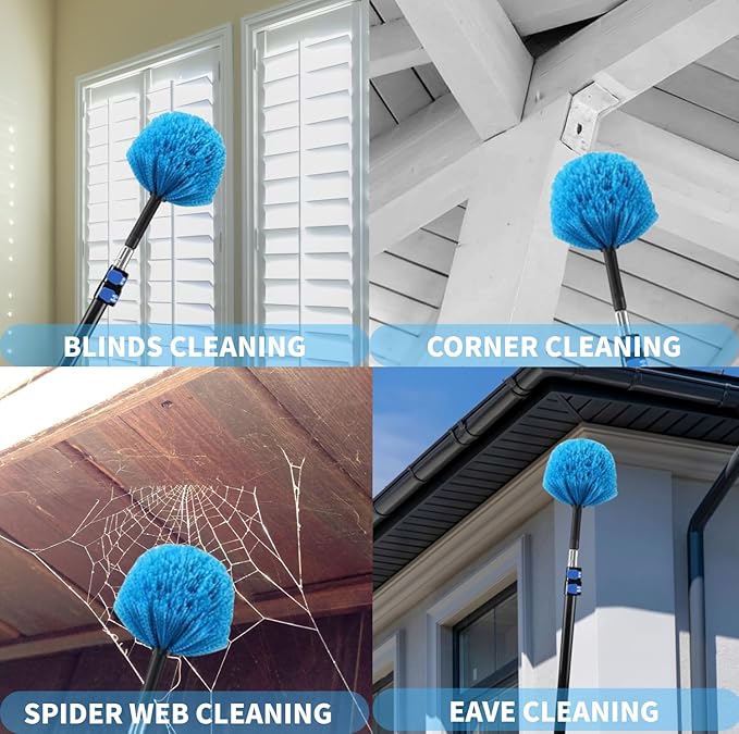 3 Pack Screw on Webster Cobweb Duster Head for Pole,Spider Web Remover Brush, Cobweb Duster Head Attachment,Fits Standard 3/4 inch Threaded Poles (3, Blue)
