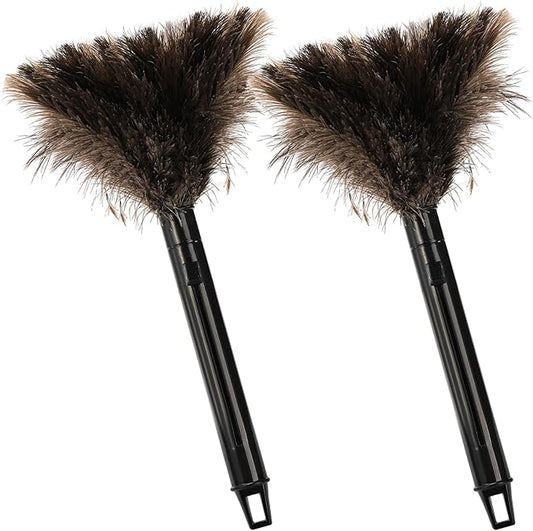 Goaste 2 Pack Ostrich Feather Duster, 10 Inch Fluffy Natural Feather Duster, Soft-Feather Mopping with Plastic Handle, Extensible Ostrich Feather Cleaning Supplies for Keyboard, Home, Car, Office