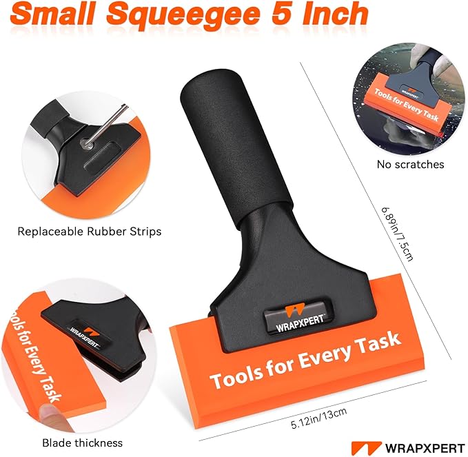WRAPXPERT Window Tint Tools, Small Squeegee 5 inch for Car Window No Bubble, Rubber Scraper Kit for Window, Mirror,Front Windows Rear Glass, Auto Car Glass Film Installation
