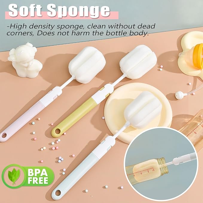 Spong Bottle Brush 5PCS Cup Brushes Sponge Baby Bottle Brushes Long Handle Cup Scrubber Brush Portable Sponge Cleaning Brush (5 PCS)