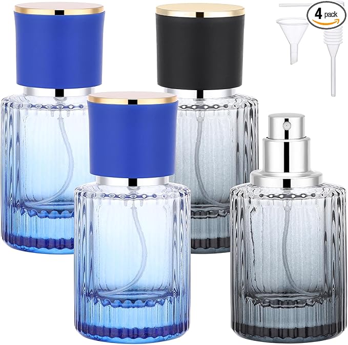 Segbeauty 1oz Glass Perfume Bottles Empty Cologne Bottle 4Pack of 2pcs Travel Containers Blue Atomizer Sprayer for Perfume, 2pcs Black Travel Size Cologne Refill Bottle with Transfer Tools Set