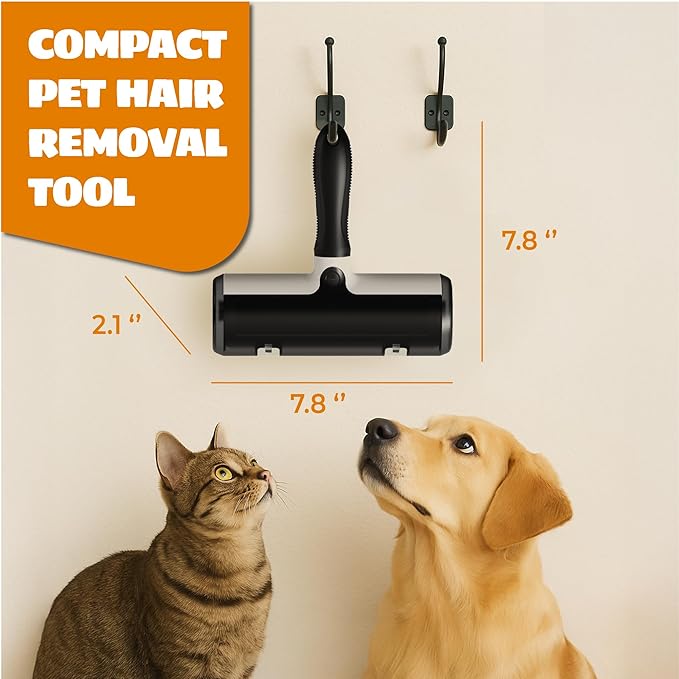 Tailio Pet Hair Remover and Reusable Lint Roller - Cat and Dog Hair Remover for Couch, Furniture, Carpet, Clothing and Bedding - Portable, Multi-Surface Fur Removal Tool (Black)