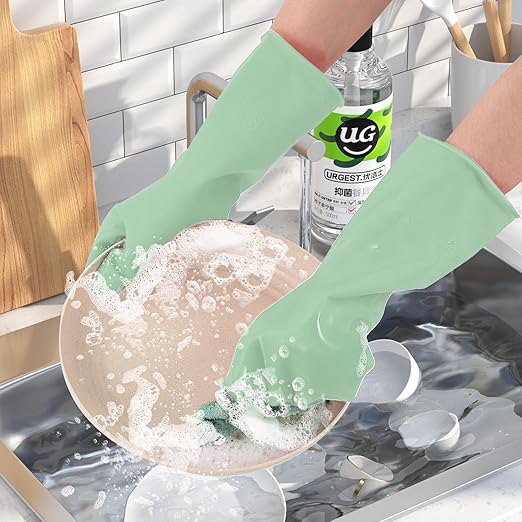 Rubber Kitchen Dishwashing Gloves - 3 Pairs Reusable Household Cleaning Gloves, Flexible and Durable & Non-slip Cleaning Gloves, Great for Kitchen, Bathroom, Laundry (Large, Pink+Green+Grey)
