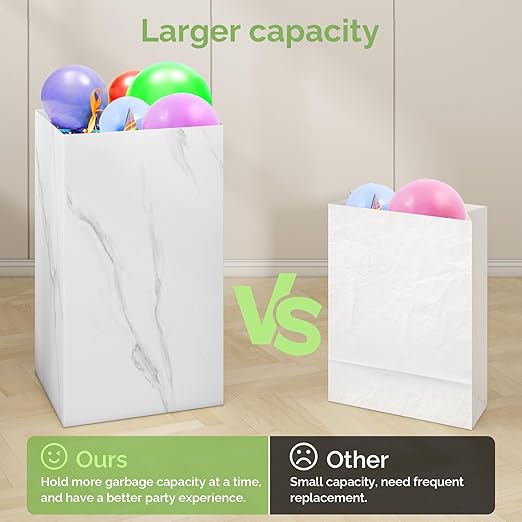 4 Pack Extra Large Disposable Trash Cans, Reusable Portable Garbage Can, 13 Gallon (21.6" H x 13.5" W x 10" D), Extra Thick Recycled Cardboard Portable Garbage Can and Recycling Bins,Marble