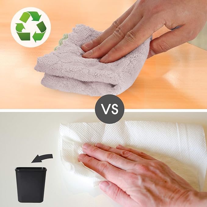 12 Pack Dish Towels, 10x10 in Premium Dish Cloths, Super Absorbent Kitchen Towels Coral Velvet Dishcloths Nonstick Oil Fast Drying Washcloths (Green-Grey)