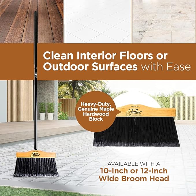 Fuller Brush 10-Inch Upright Maple Wood Broom Head – Indoor and Outdoor Cleaning Head for Hard Surfaces Including Tile, Concrete, Garage Floors, Workshops, Basements, and Commercial Spaces