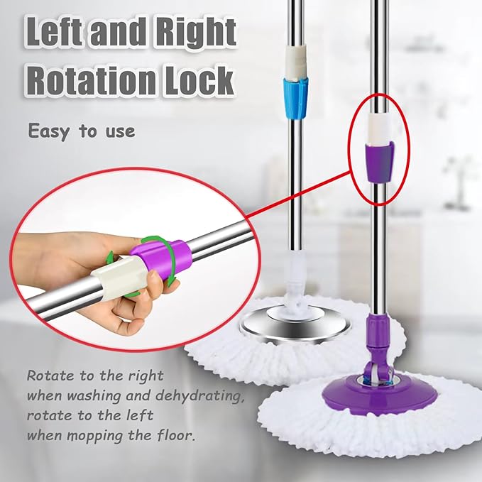 Spin Mop Replacement Mop Handle, 49-inch 360 Degrees Rotating Telescopic Replacement Mop Stick with Reinforced Plastic Disc for Spin Mop Bucket Cleaning System (Plastic Disc, Blue)