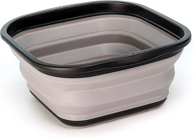 SAMMART 5.5L (1.4 Gallons) Collapsible Tub - Foldable Dish Tub - Portable Washing Basin - Space Saving Plastic Washtub (Black/Alloy Grey)