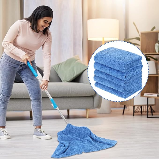 Anmrept 5 PCS Extra Large Microfiber Cleaning Cloth 30"x20", Washable Reusable Floor Cloth for Squeegee Mop House Floor Kitchen Car Window Highly Absorbent, Lint and Streak Free (Blue)