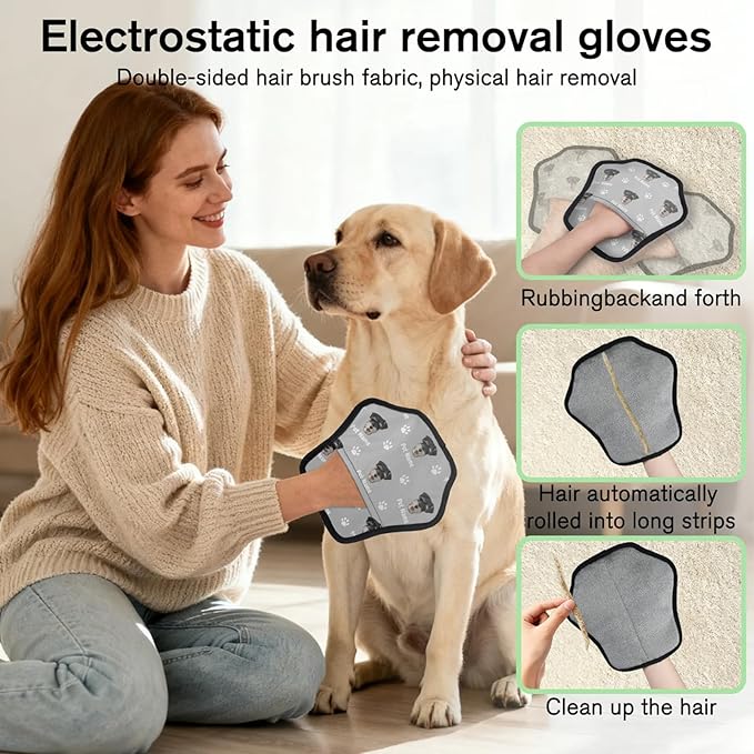 Personalized Pet Hair Remover Glove for Dogs & Cats - Custom Photo & Name Magic Brush for Dog Cat Hair Removal, Reusable Electrostatic Pet Hair Gloves for Furniture Carpet Couch, Face Paw Grey