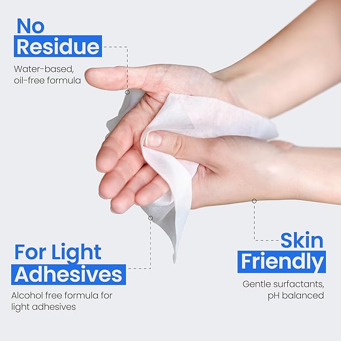 Safe n’ Simple Resealable Adhesive Remover Wipes for Skin - 50 Large 5"x7" No Sting Alcohol Free Medical Adhesive Remover Pads for Ostomy, Stoma Care - Gentle Adhesive Removal Wipes for Bandages, Tape