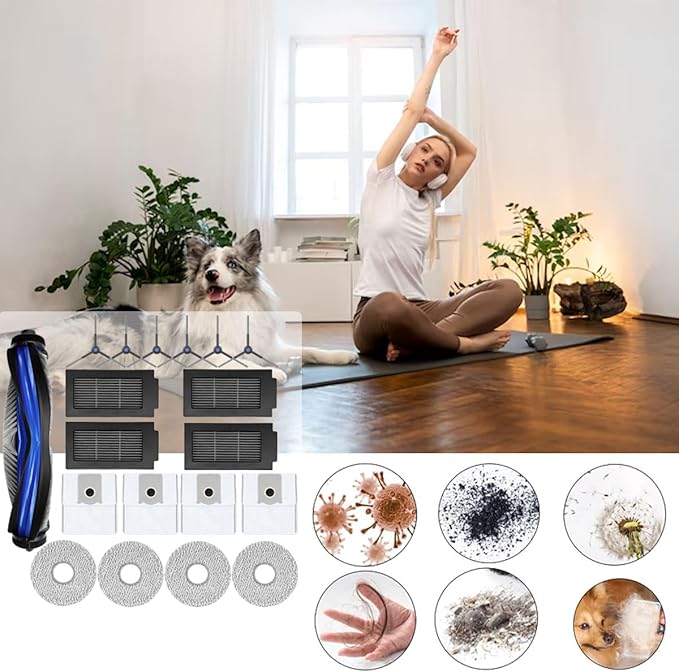 T50 Replacement Parts for ECOVACS DEEBOT T50 Series T50 PRO/T50 Max Vacuum and Mop Accessories Kit, includes V-shaped brush, Mop pads, Hepa Filters, Dust Bags, and Side Brushs