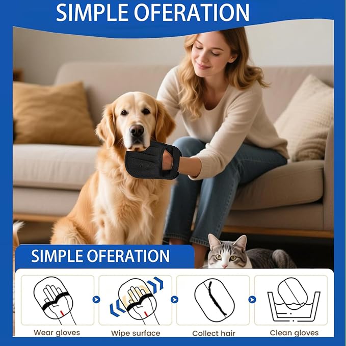 Coraltree Pet Hair Removal 2 Pcs Glove With Two Hooks for Dogs and Cats, Upgraded Reusable Static Pet Hair Gloves for Clothing, Sofas, Carpets, Car Seats
