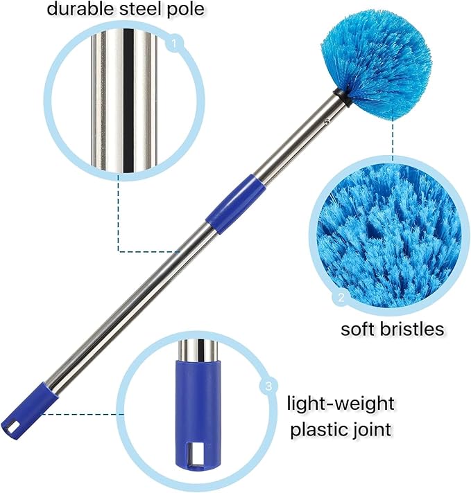 Duster with 6 FT Extension Pole - Medium Bristle Brush for Ceiling, Wall, and Indoor/Outdoor Cleaning, Lightweight Stainless Steel (6 FT)