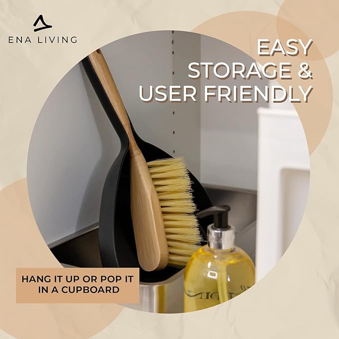 ENA Living Bamboo Dust Pan & Brush Set, Portable Dustpan & Brush, Perfect For Household Cleaning, Sturdy & Effective Dust Pan, Bamboo Sweeping Brush - Standard