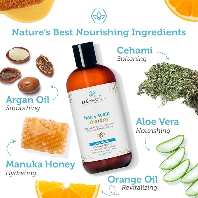 Era Organics Manuka Honey Shampoo & Conditioner - Sulfate-Free Shampoo & Conditioner Set To Moisturize Itchy, Dry Scalp & Damaged Hair - Soothing Aloe Vera & Argan Oil Formula for Women & Men