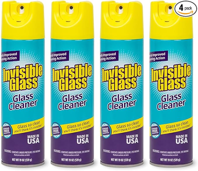 Invisible Glass 91160-4PK Premium Glass and Window Cleaner for Auto and Home Cleans Glass, Windows, Glass Cooktops, Patio Doors, and More, Streak-Free, Ammonia-Free, Tint-Safe, 19 Oz, Pack of 4