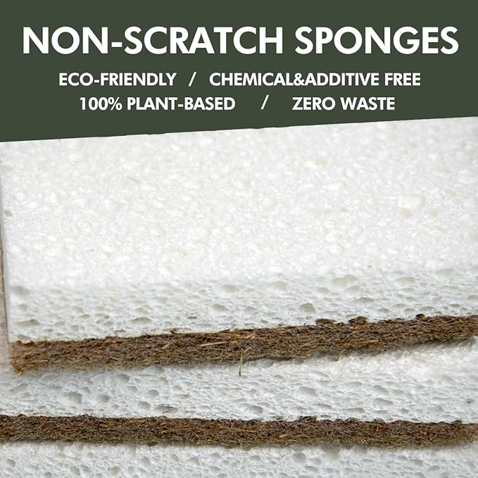 CELOX 24 Pack Coconut Fiber Biodegradable Sponges, Non Scratch Kitchen Cleaning Sponge, Eco-Friendly Dual-Sided Sponge for Dishwashing