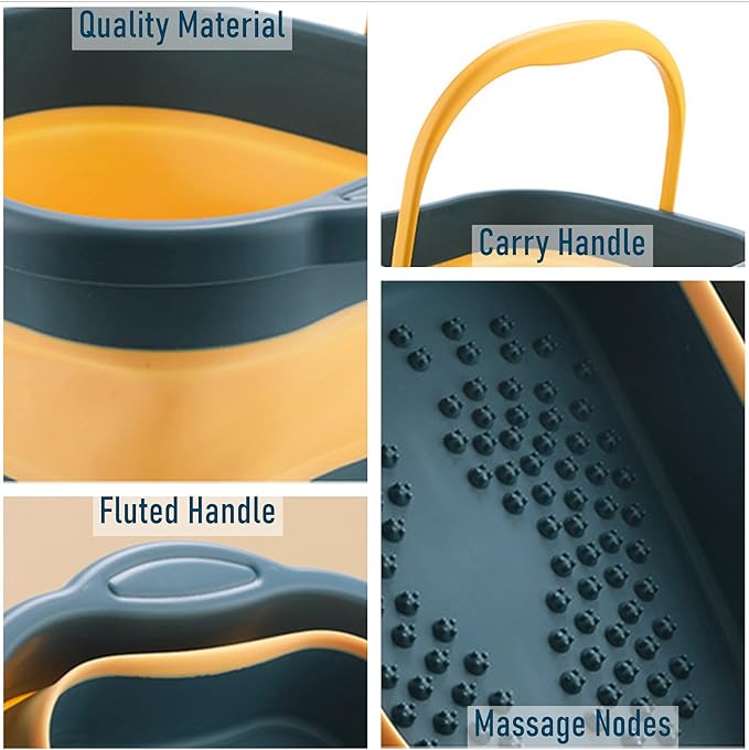 Collapsible Foot Tub Feet Soaking Spa Bath with Massager Acupoints for Circulation, Plastic Inflatable Feet Soak Basin Foldable Foot Soaker Bucket Footbath Bowl Tools for Men Adults, Black