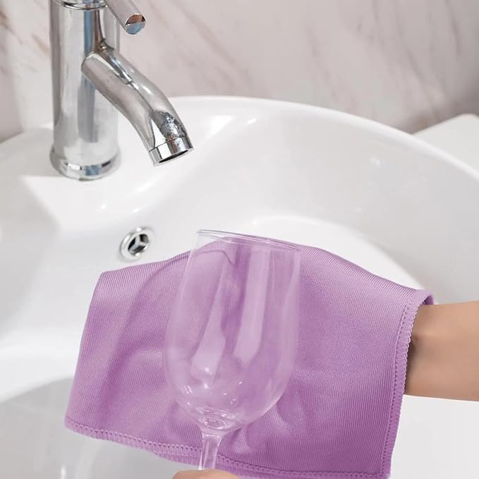 Puomue 10 Pack Microfiber Glass Cleaning Cloth, 10.8 Inch X 13.8 Inch, Lint Free Quickly Clean Windows, Mirrors, Glasses, Phone Screens, Camera Lenses, Pink